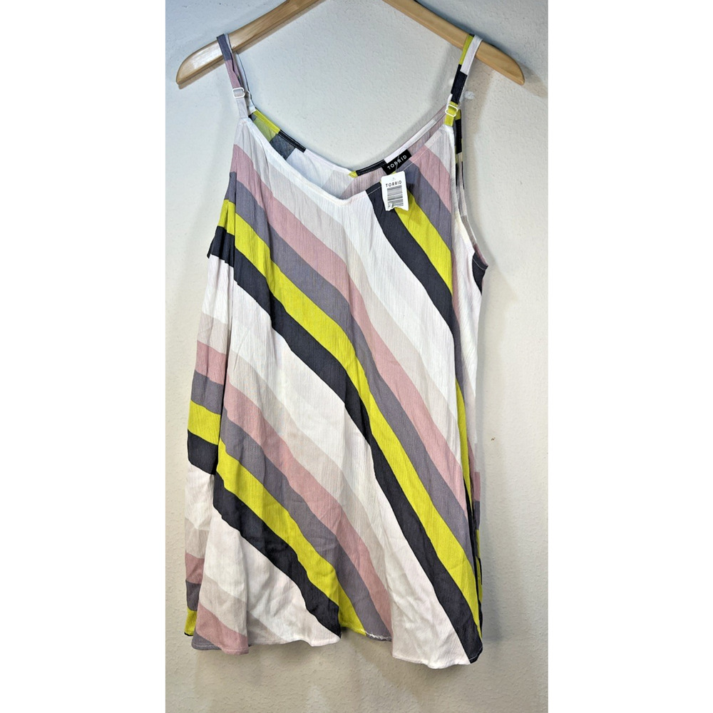 Torrid 2 Sophie Crinkle Gauze Swing Cami Tank Top striped Plus spaghetti 2X NWT